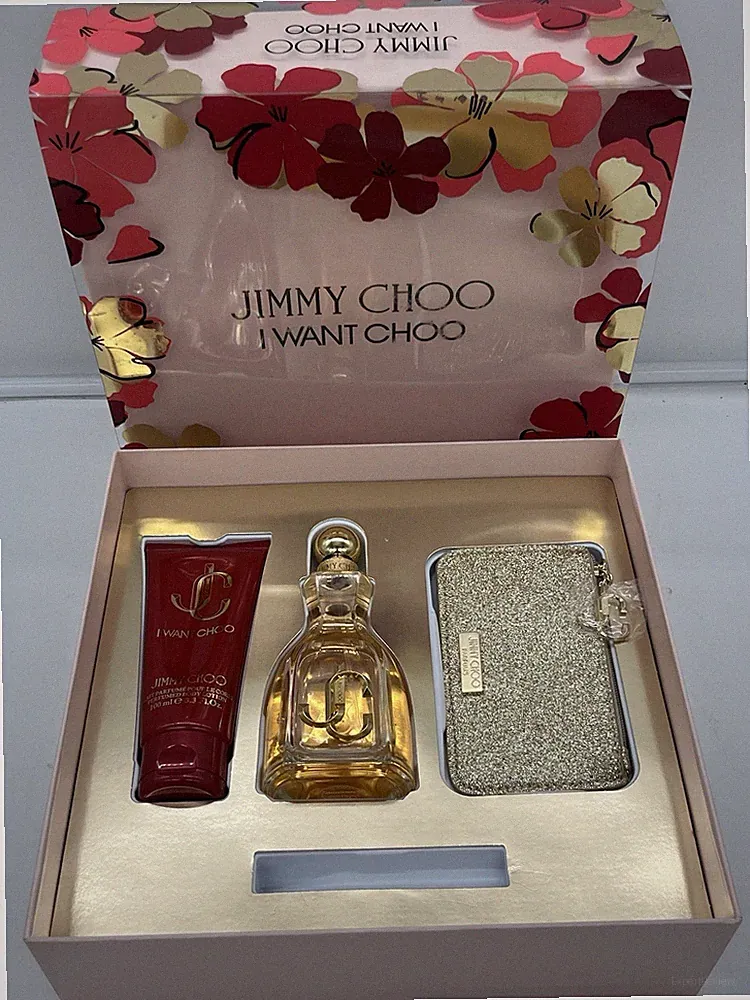 Jimmy Choo I Want Choo 3 Piece Fragrance Perfume Set with Glitter Pouch & Box