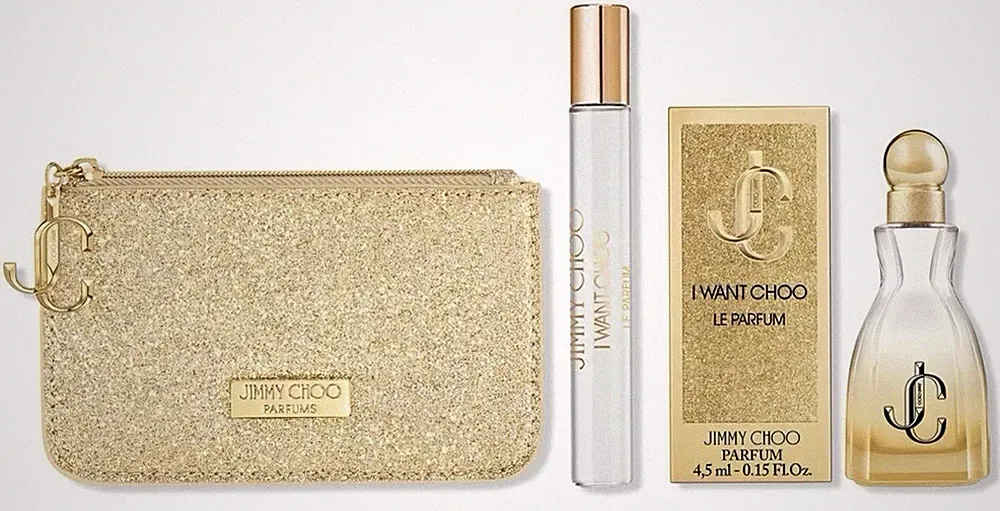 Jimmy Choo I Want Choo Le Parfum Gift Set w/ Jimmy Choo Gold Pouch AUTHENTIC