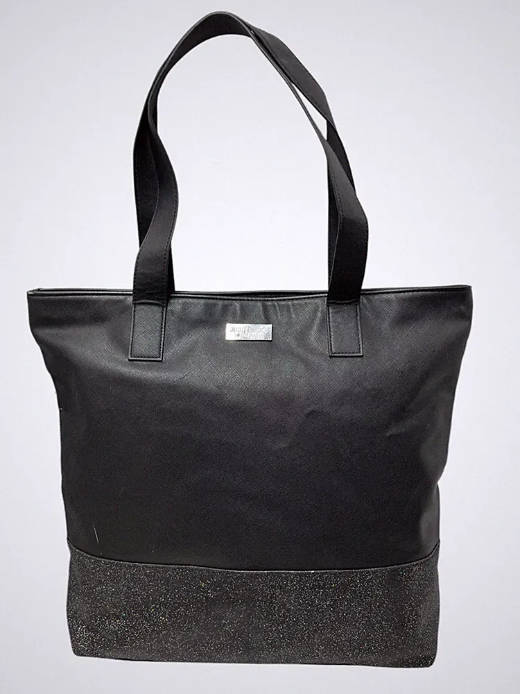 JIMMY CHOO PERFUME CANVAS BLACK TOTE SHOULDER TRAVEL BAG GLITTER