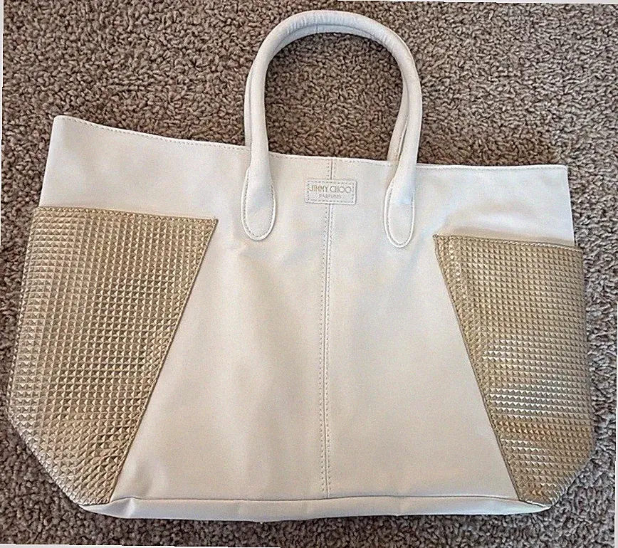 Jimmy Choo Perfums Tote Bag Double Handle White Gold Fragrance Gift NEW